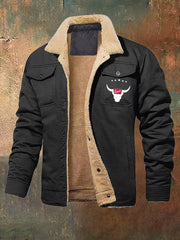 Men's retro western cow skull plus fleece cotton work casual jacket