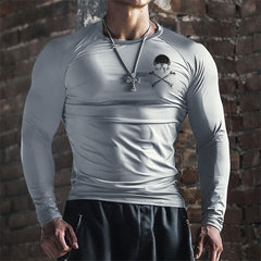 SKULL ACTIVE DRY-FIT MOISTURE WICKING RAGLAN GRAPHIC LONG SLEEVE T-SHIRT