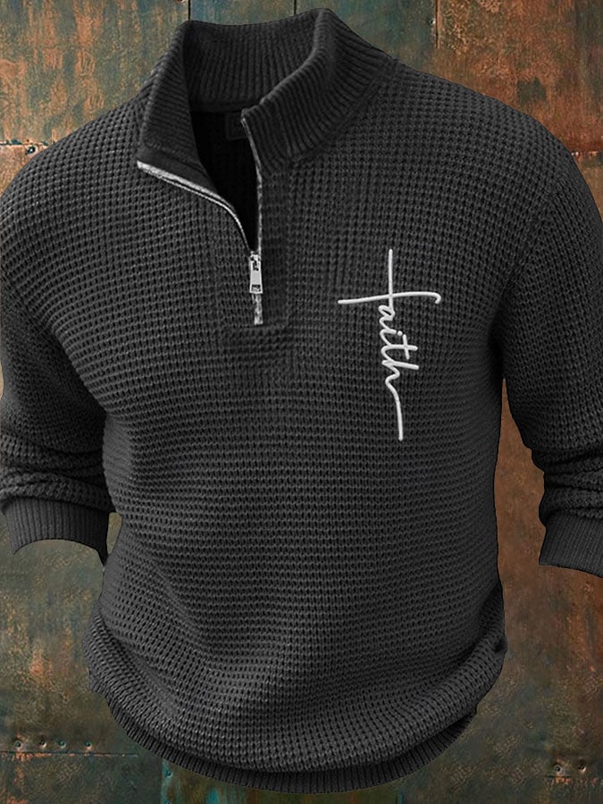 Men's Faith Geometric Zipper Stand Collar Sweater