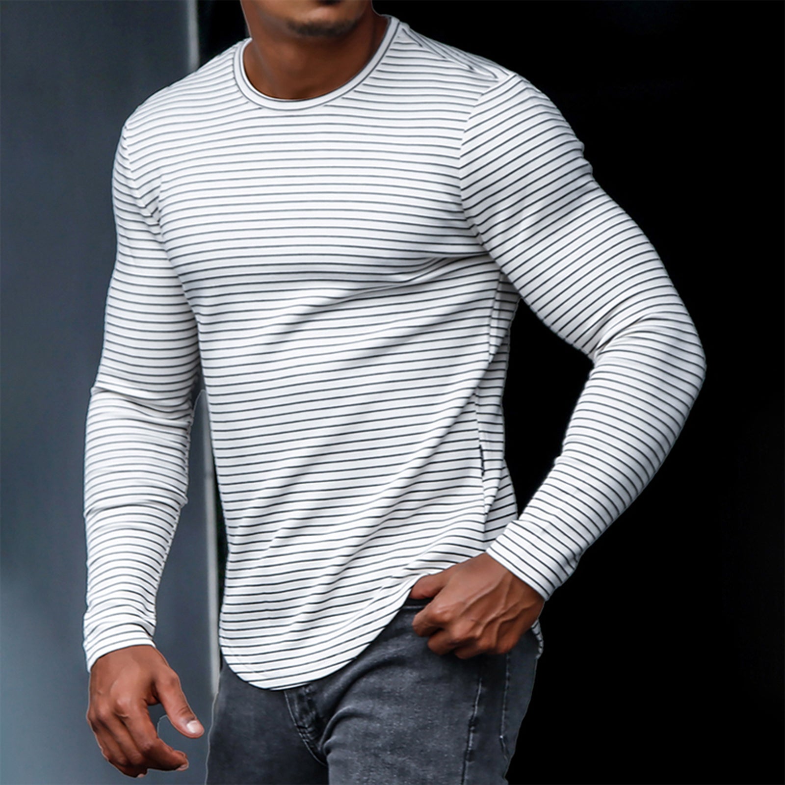 STRIPE 100% COTTON LONG SLEEVE T-SHIRT