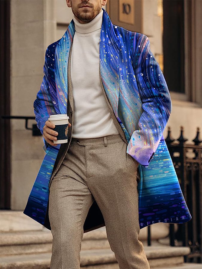 Men's Retro Casual Contrast Color Wool Coat