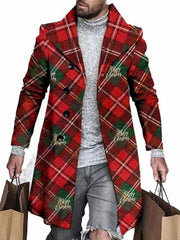 Men's Fashionable Christmas Element Printed Woolen Coat