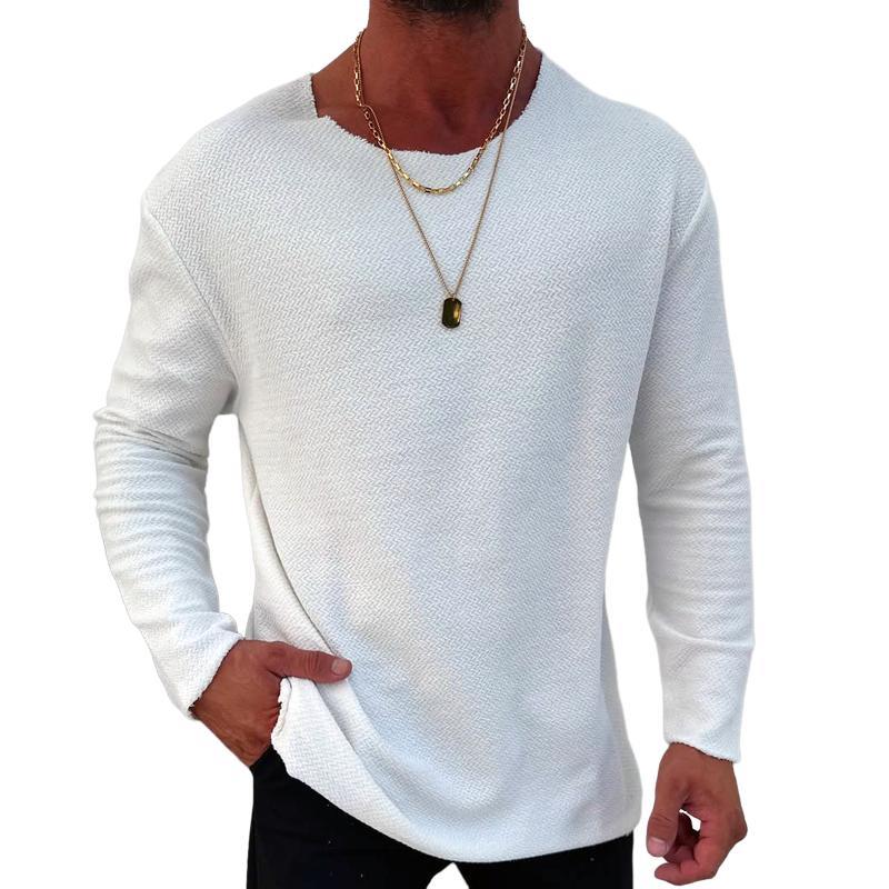 Men's Fashion Solid Color Round Neck Long Sleeve T-shirt