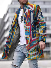 Men's Stylish Graffiti Print Single Breasted Stand Collar Coat