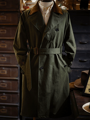 Men's Business Loose Fit Button Belt Casual Trench Coat