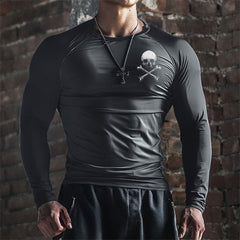 SKULL ACTIVE DRY-FIT MOISTURE WICKING RAGLAN GRAPHIC LONG SLEEVE T-SHIRT