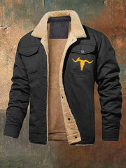 Men's retro western cow skull plus fleece cotton work casual jacket