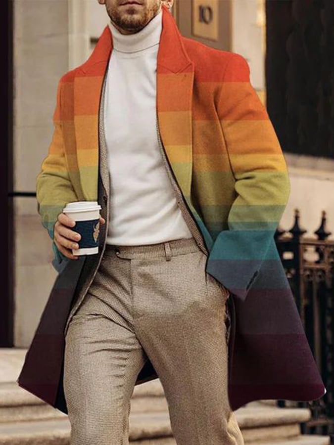 Men's Fashion Printed Casual Woolen Coat