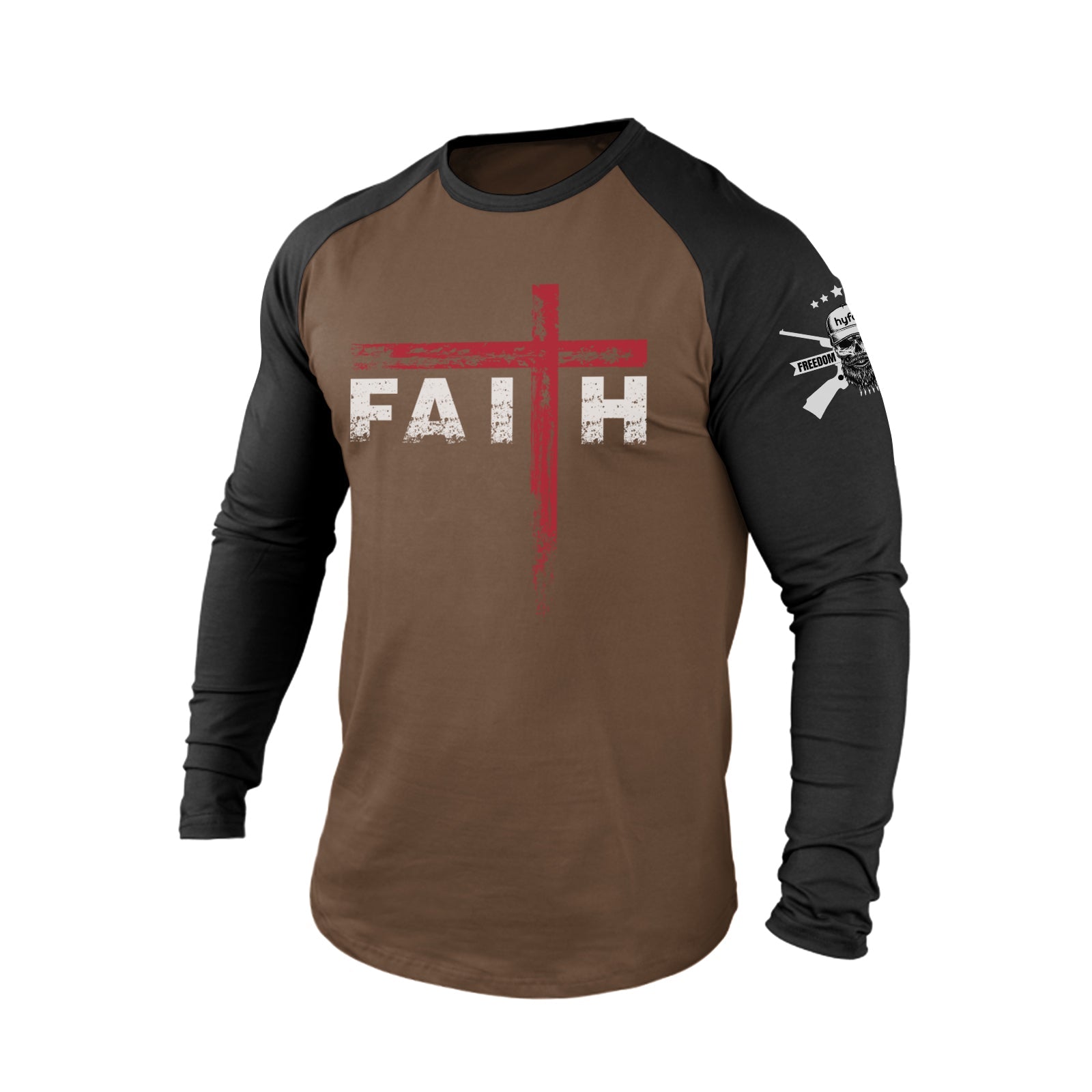FAITH CROSS  100% COTTON RAGLAN GRAPHIC LONG SLEEVE T-SHIRT
