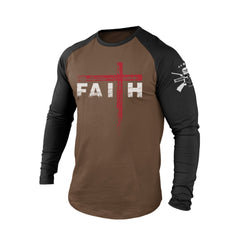 FAITH CROSS  100% COTTON RAGLAN GRAPHIC LONG SLEEVE T-SHIRT