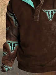 Men's Fleece Vintage Hunting Deer Stand Collar Sweatshirt