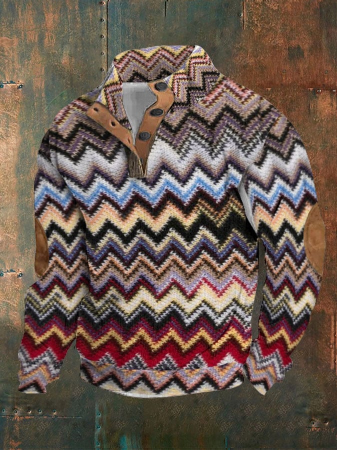 Men's Geometric Stand Collar Pullover