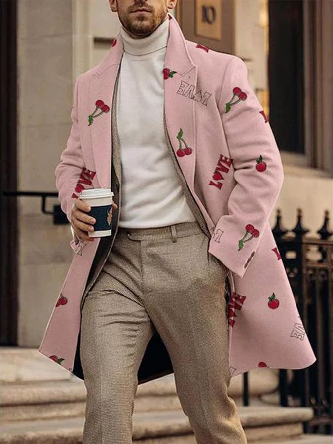 Men's Fashion Printed Casual Woolen Coat