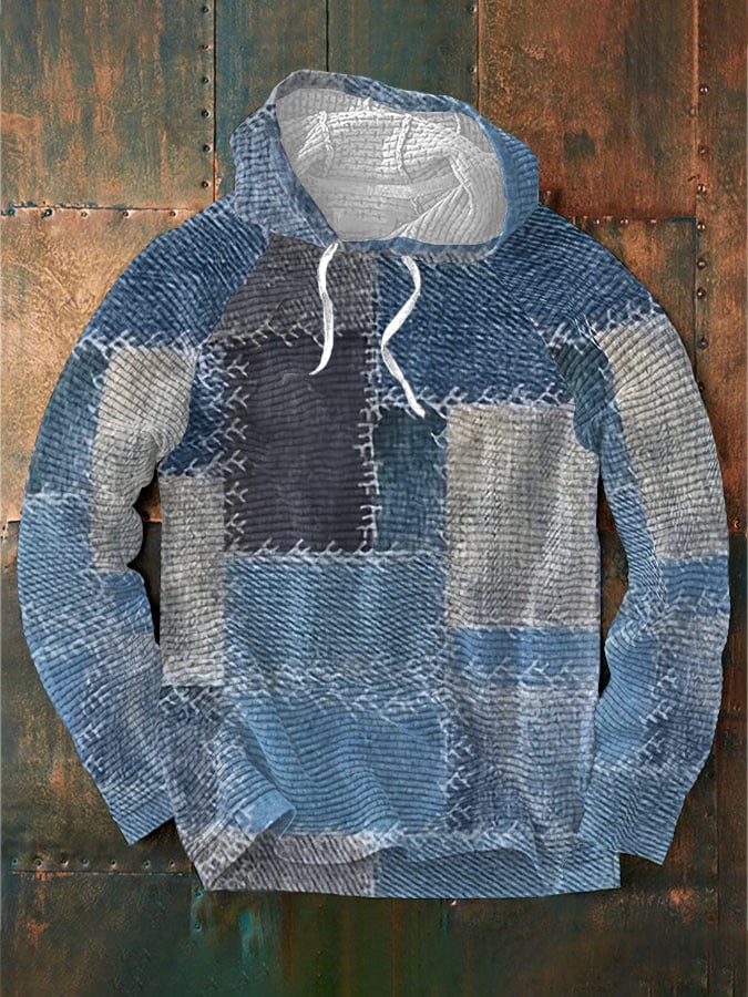 Men's Retro Check Print Casual Hoodie