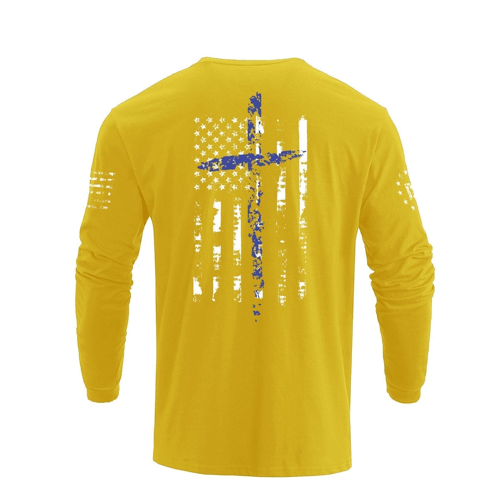 USA FLAG CROSS 100% COTTON GRAPHIC LONG SLEEVE T-SHIRT