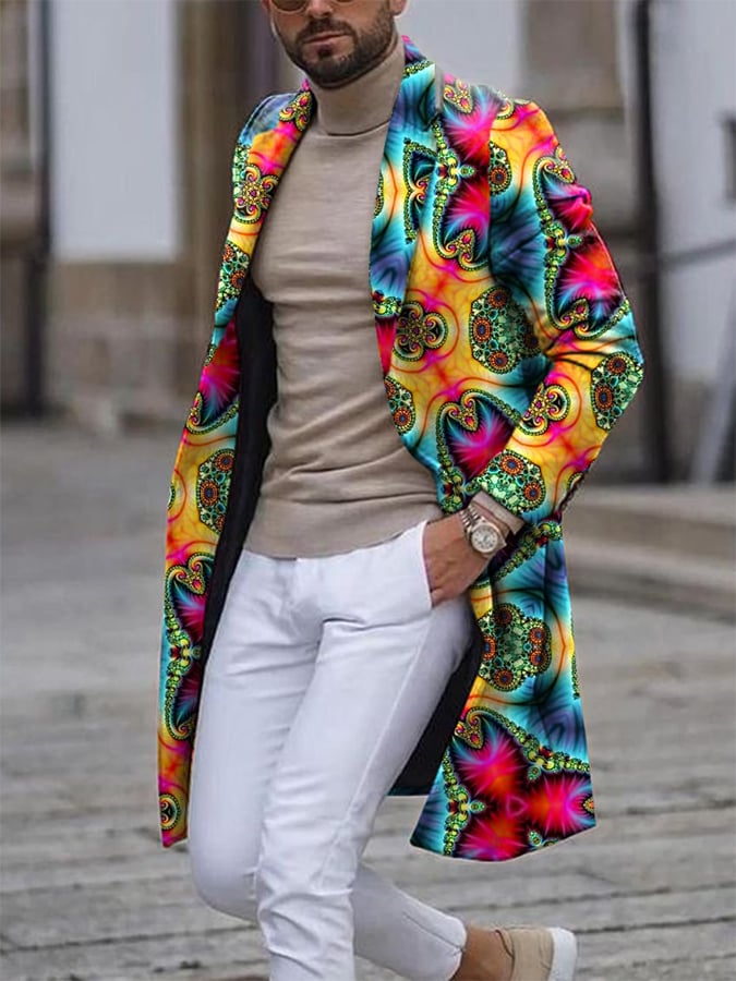 Men's Retro Casual Contrast Color Wool Coat