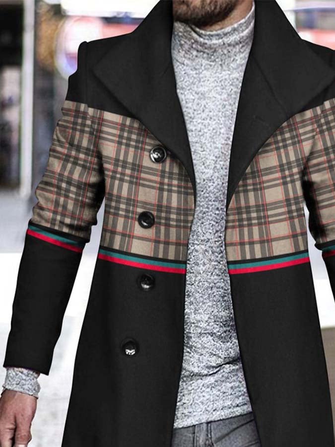 Men's Check Print Long Blazer