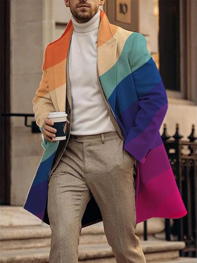 Men's Fashion Printed Casual Woolen Coat