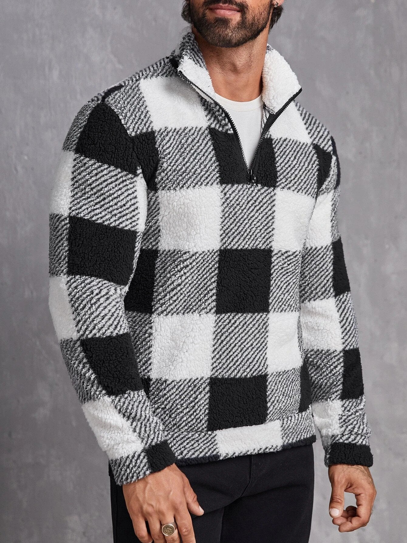 Men's Casual Plaid Zip-Up Sweatshirt