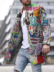 Men's Stylish Graffiti Print Single Breasted Stand Collar Coat