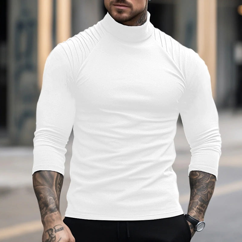 SLIM FITTING HIGH NECK PLEATED RAGLAN SLEEVES T-SHIRT