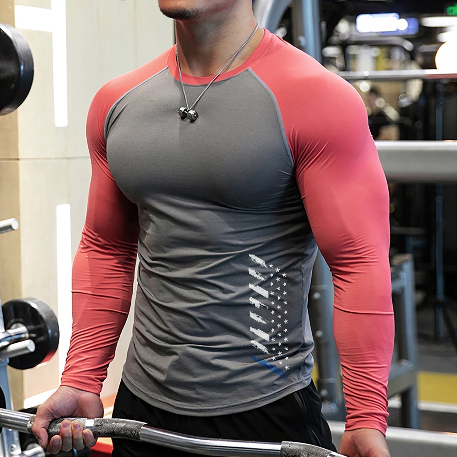 USA FALG QUICK DRY MOISTURE WICKING RAGLAN GRAPHIC LONG SLEEVE T-SHIRT