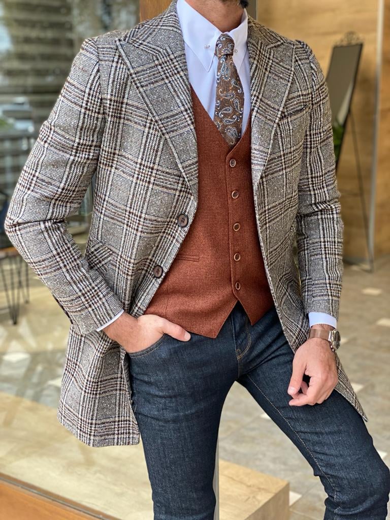 Men's Vintage Plaid Coat