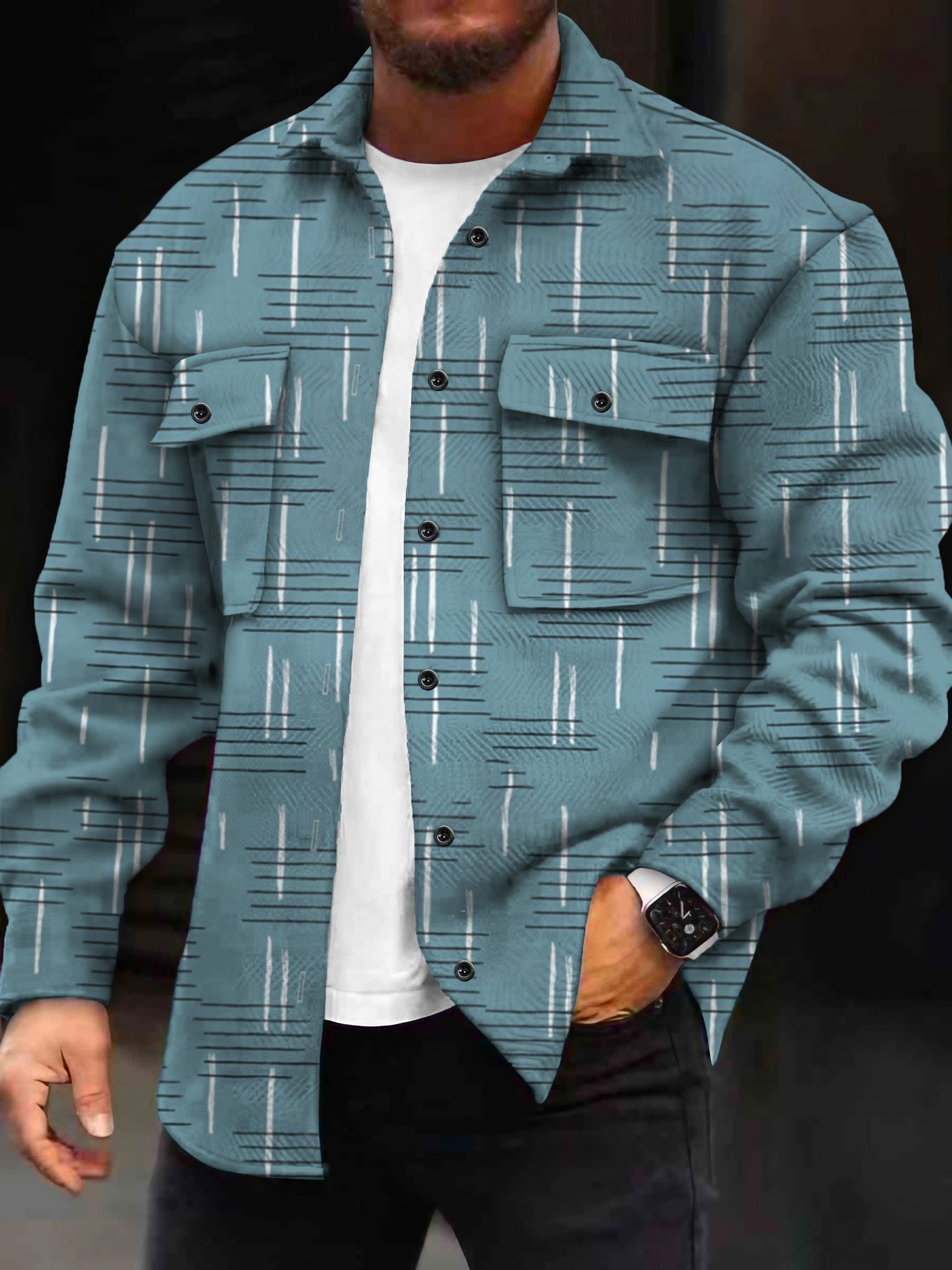 Men's Retro Geometric Print Casual Lapel Jacket