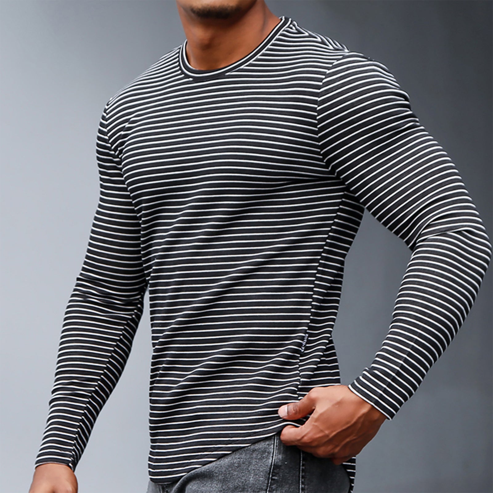 STRIPE 100% COTTON LONG SLEEVE T-SHIRT