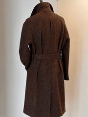 Men's Classic Herringbone Pattern Single-Breasted Open-Pocket Design Casual Woolen Coat (Belt Included)