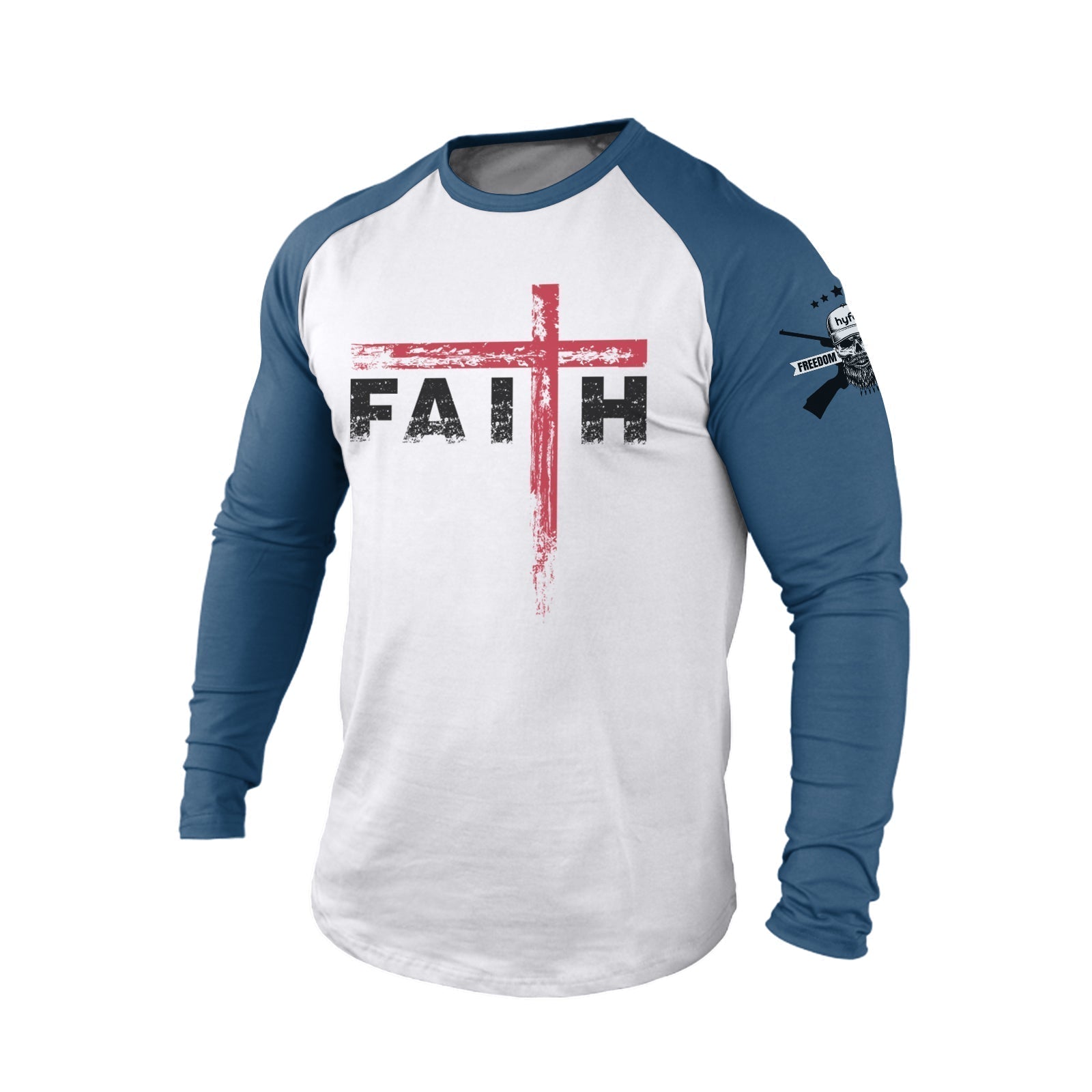 FAITH CROSS  100% COTTON RAGLAN GRAPHIC LONG SLEEVE T-SHIRT