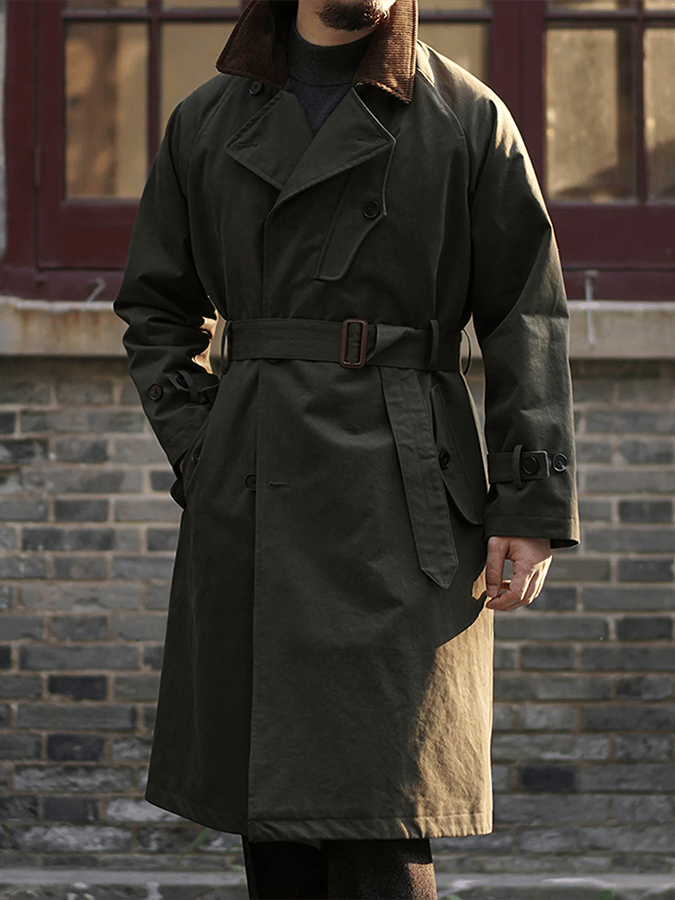 Men's Business Loose Fit Button Belt Casual Trench Coat