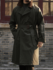Men's Business Loose Fit Button Belt Casual Trench Coat