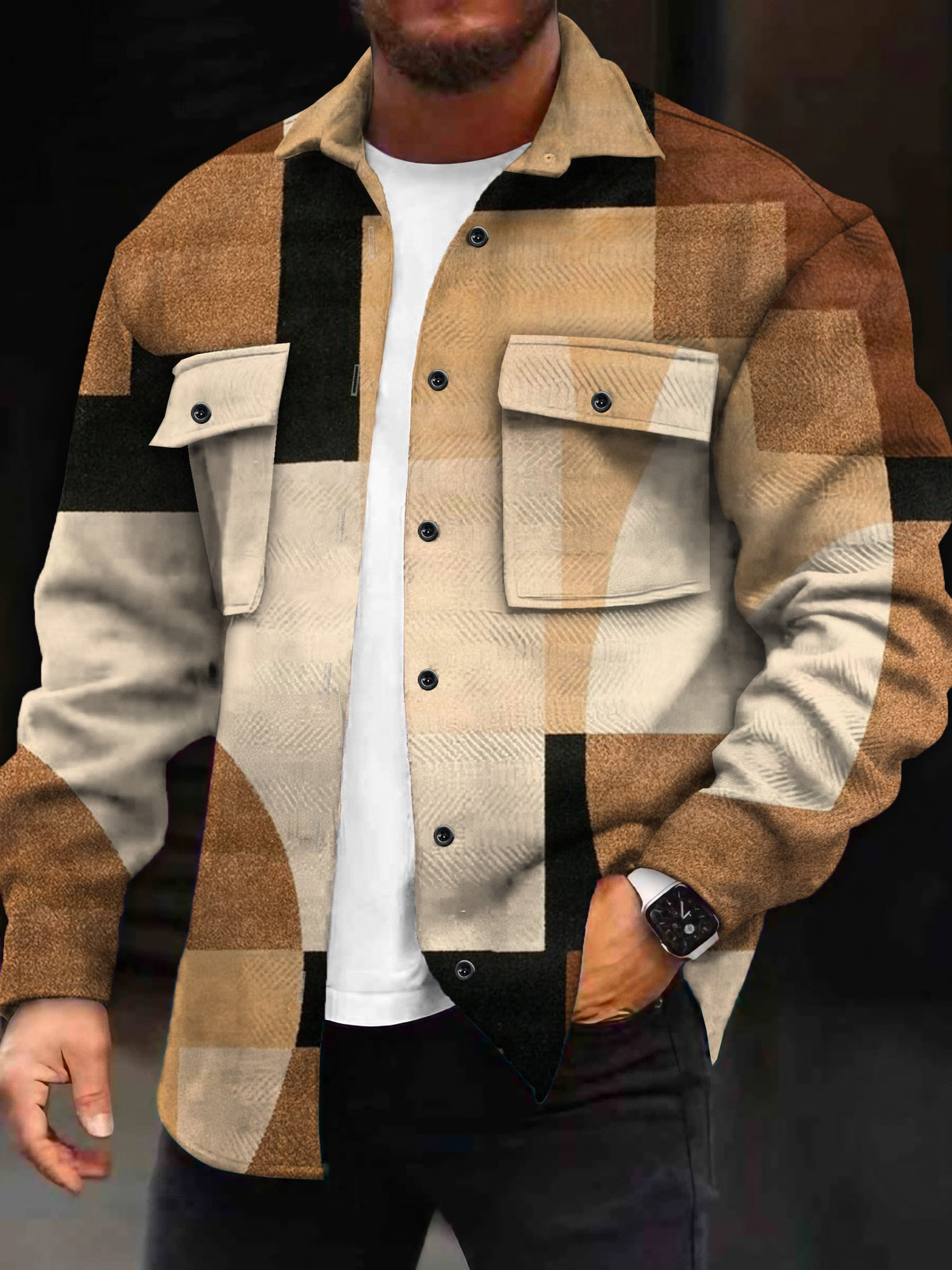 Men's Retro Geometric Print Casual Lapel Jacket