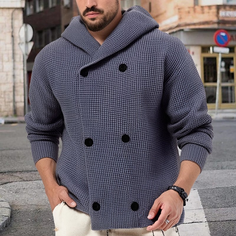 Men's Solid Color Double Breasted Hooded Sweater