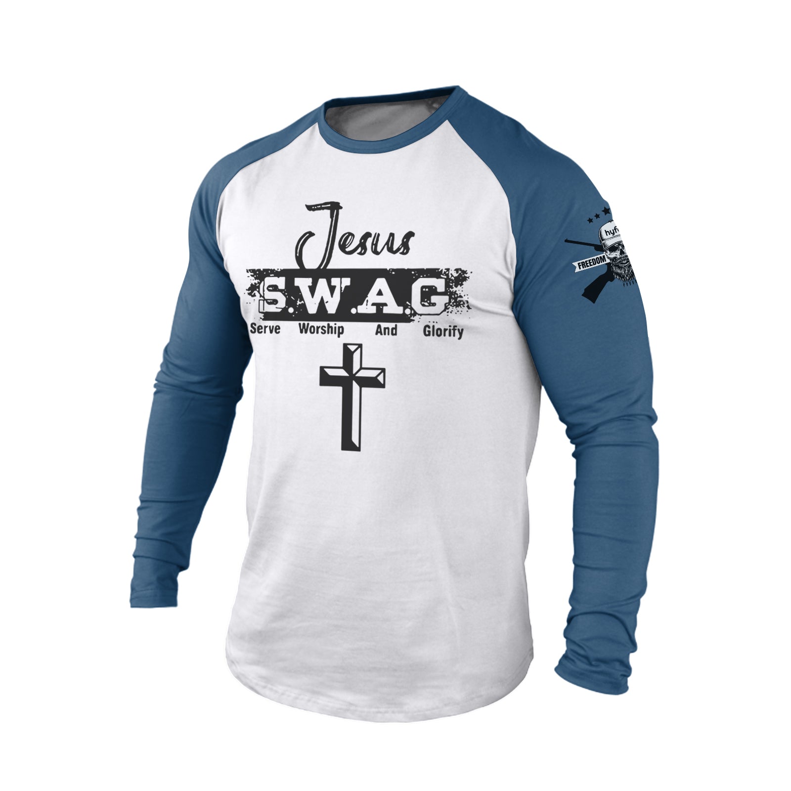 JESUS S.W.A.G CROSS 100% COTTON RAGLAN GRAPHIC LONG SLEEVE T-SHIRT