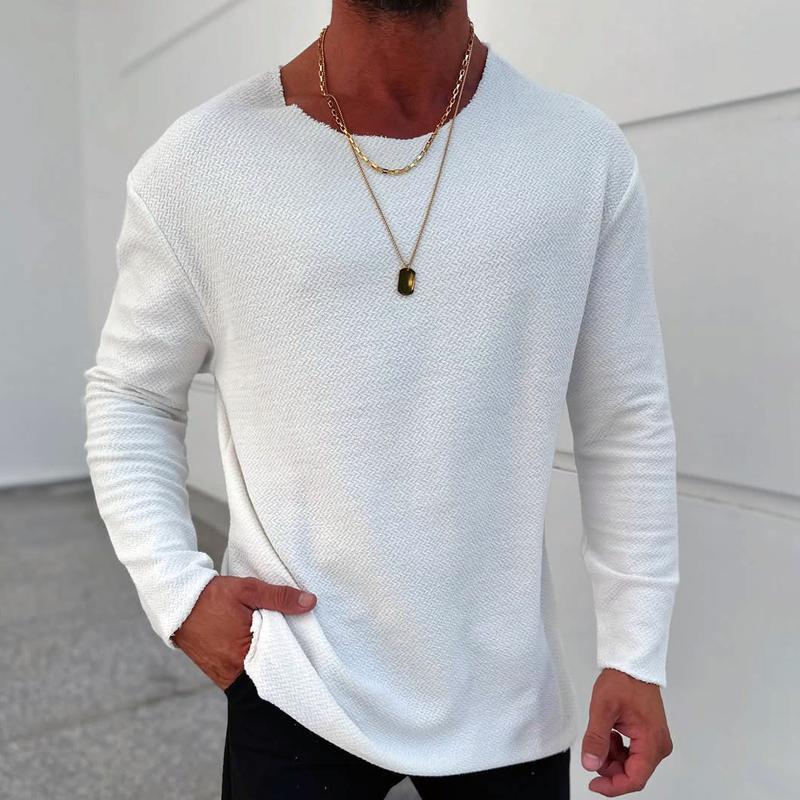 Men's Fashion Solid Color Round Neck Long Sleeve T-shirt
