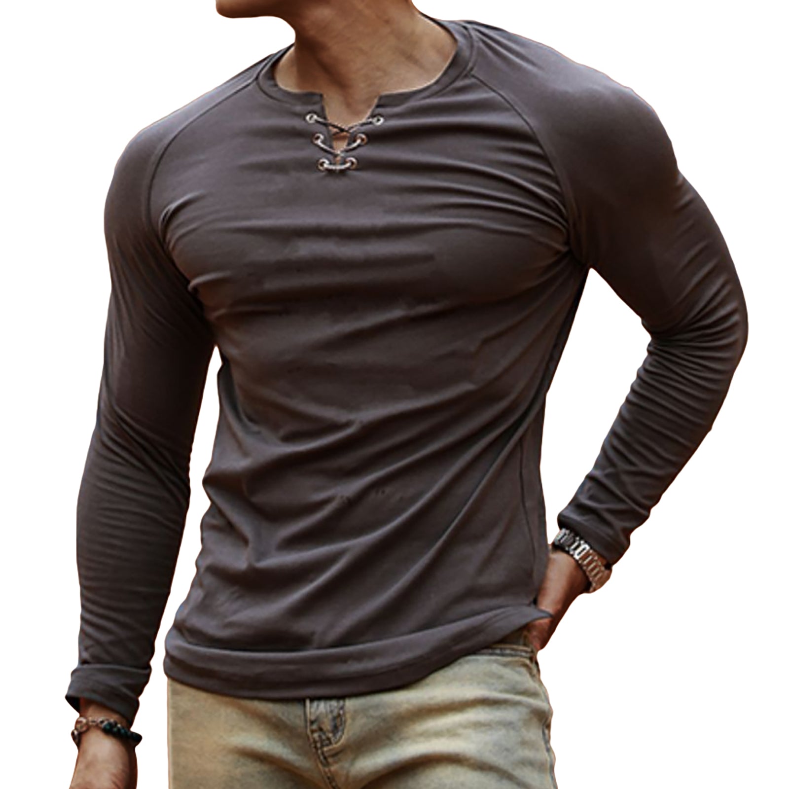 100% COTTON HENLEY RAGLAN LONG SLEEVE T-SHIRT