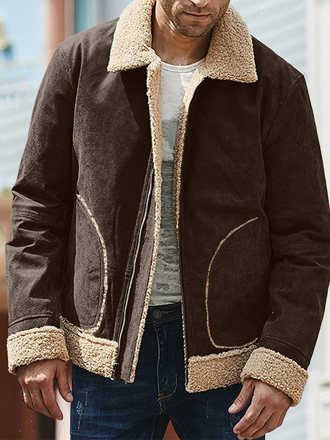 Men's Stylish Commuter Zip Up Faux Suede Coat