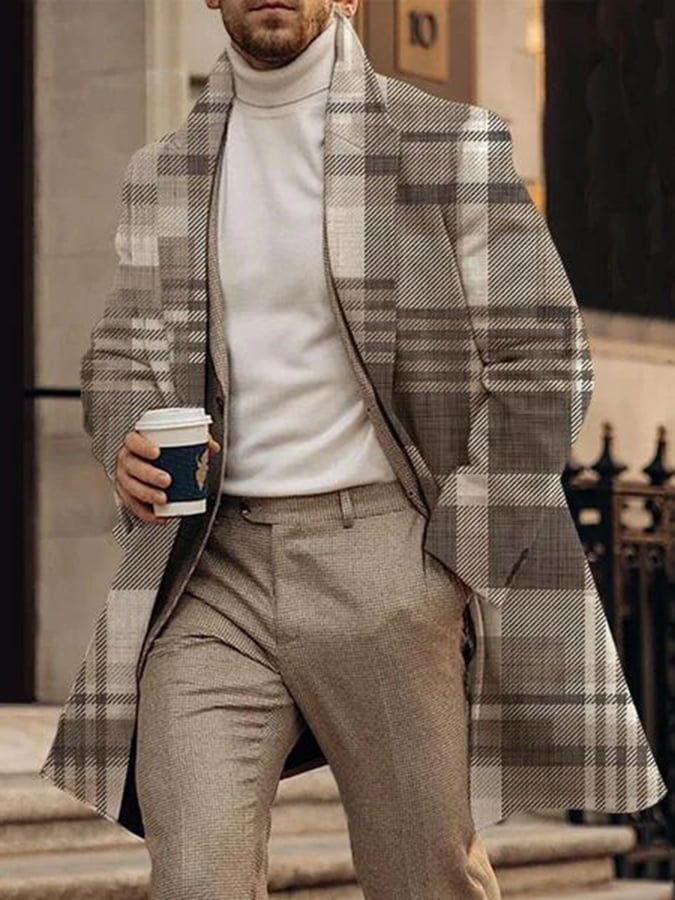 Men's Fashion Printed Casual Woolen Coat