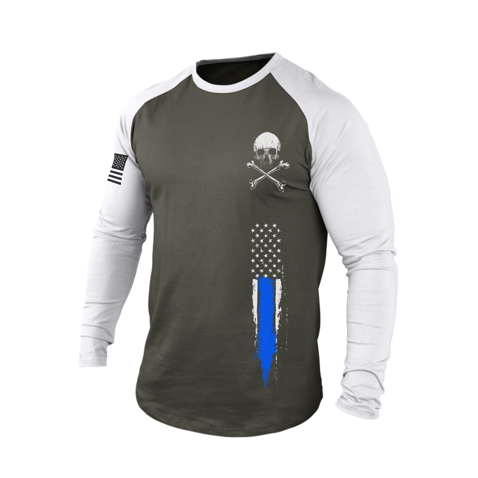 SKULL USA FLAG 100% COTTON RAGLAN GRAPHIC LONG SLEEVE T-SHIRT