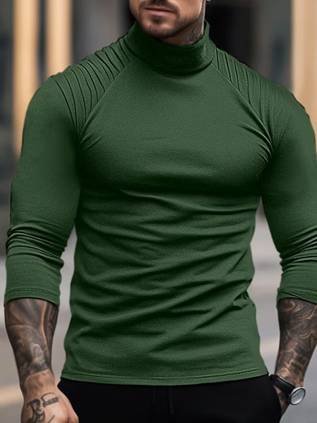 SLIM FITTING HIGH NECK PLEATED RAGLAN SLEEVES T-SHIRT