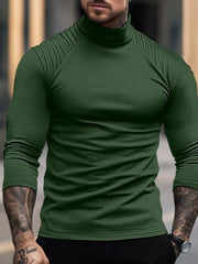 SLIM FITTING HIGH NECK PLEATED RAGLAN SLEEVES T-SHIRT