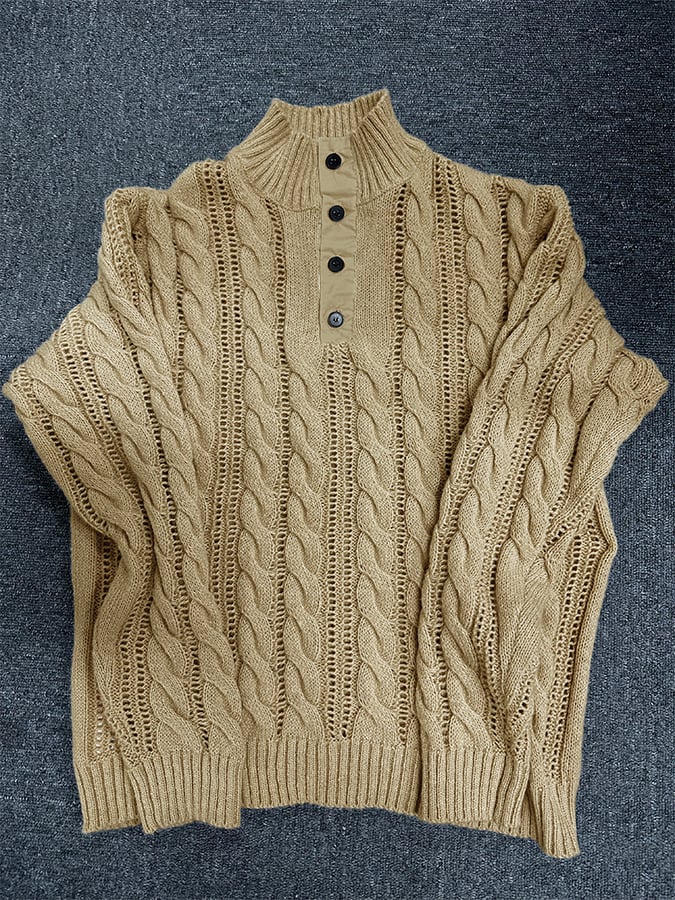 Men's Retro Simple Casual Color Block Stand Collar Sweater