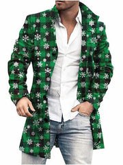Men's Fashionable Christmas Element Printed Woolen Coat