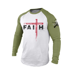 FAITH CROSS  100% COTTON RAGLAN GRAPHIC LONG SLEEVE T-SHIRT