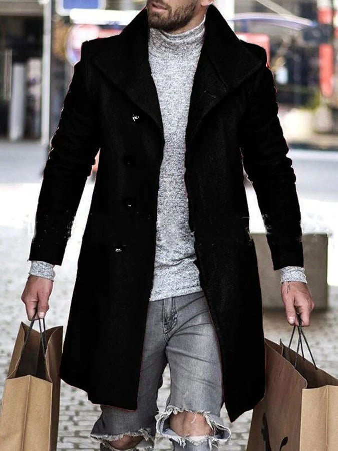 Men's Mid-length Large Lapel Buttoned Coat