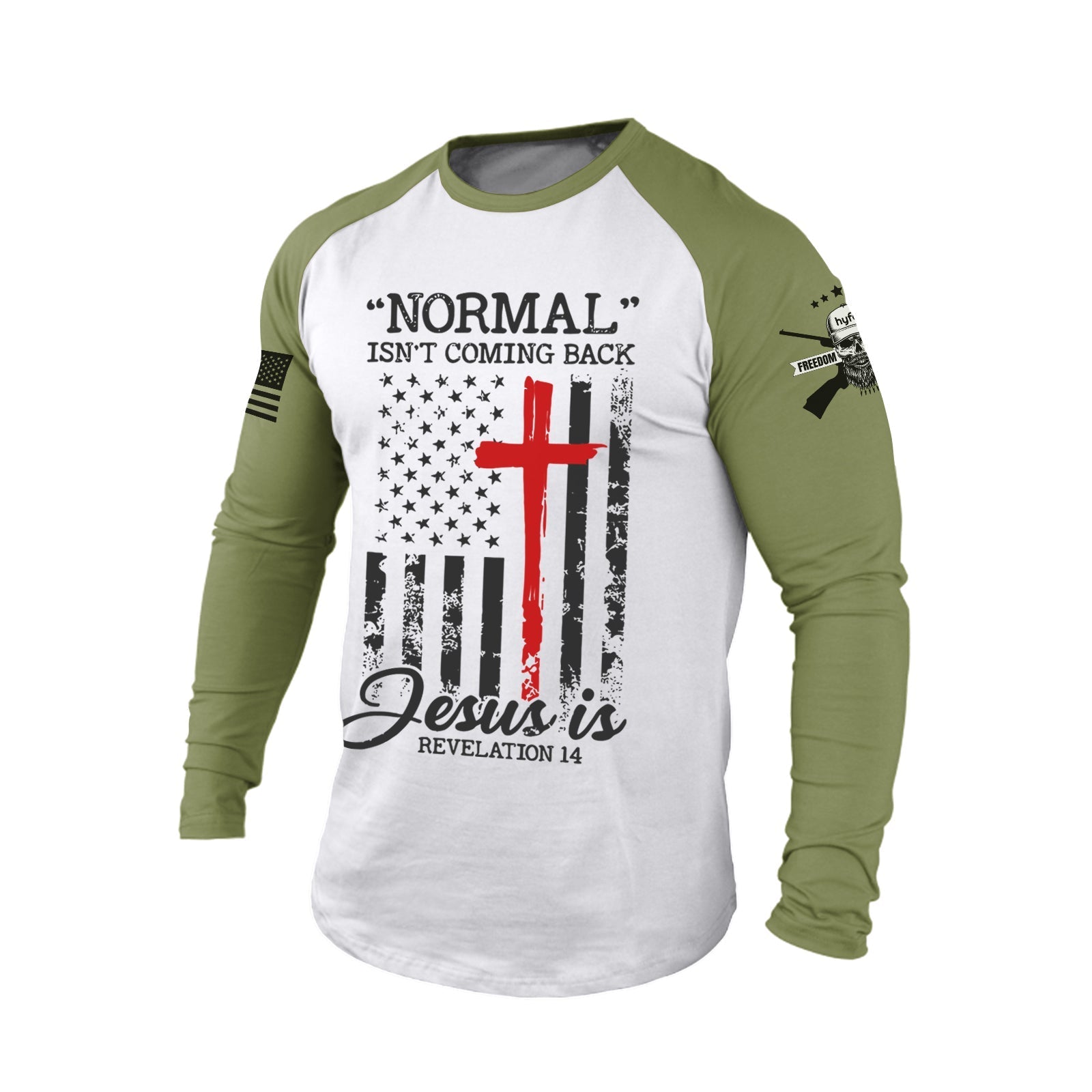 NORMAL USA FLAG CROSS 100% COTTON RAGLAN GRAPHIC LONG SLEEVE T-SHIRT
