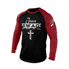 JESUS S.W.A.G CROSS 100% COTTON RAGLAN GRAPHIC LONG SLEEVE T-SHIRT