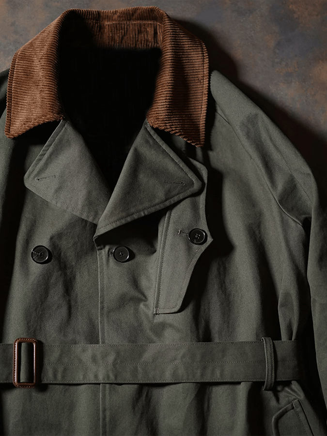 Men's Business Loose Fit Button Belt Casual Trench Coat